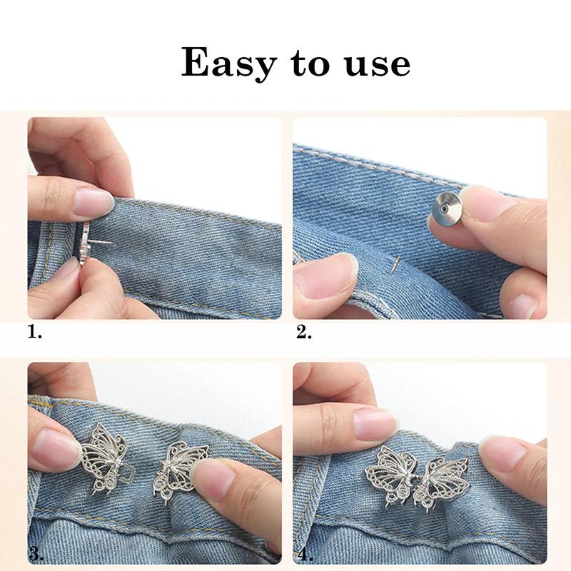 Adjustable Tightener Waist Buckle For Jeans No Sewing Required Butterfly Button Adjuster For Pants And Skirts Waist