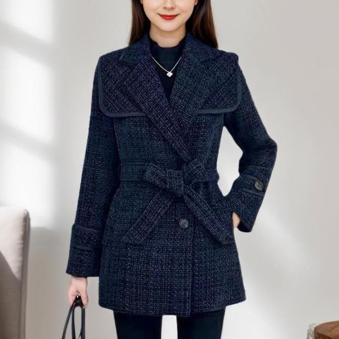 

Модное толстое твидовое пальто для женщин, идеально подходит для осени и зимы XXL темно-синий