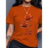 Damen lässiges T-Shirt mit Rosen-Schmetterlings-Print, Rundhalsausschnitt, kurzärmelig, Sommer