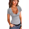 2025 Summer Women's Solid Color U-Neck Casual T-shirt - Short-Sleeved Pullover Top