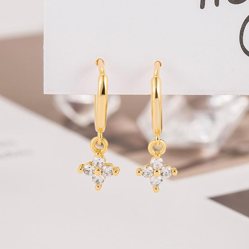 Pendientes de Aro de Trébol de Aguja de Plata de Ley 925 Modernos Elegantes para Fiesta de Boda Joyería Accesorios Regalo para Mujeres Niñas