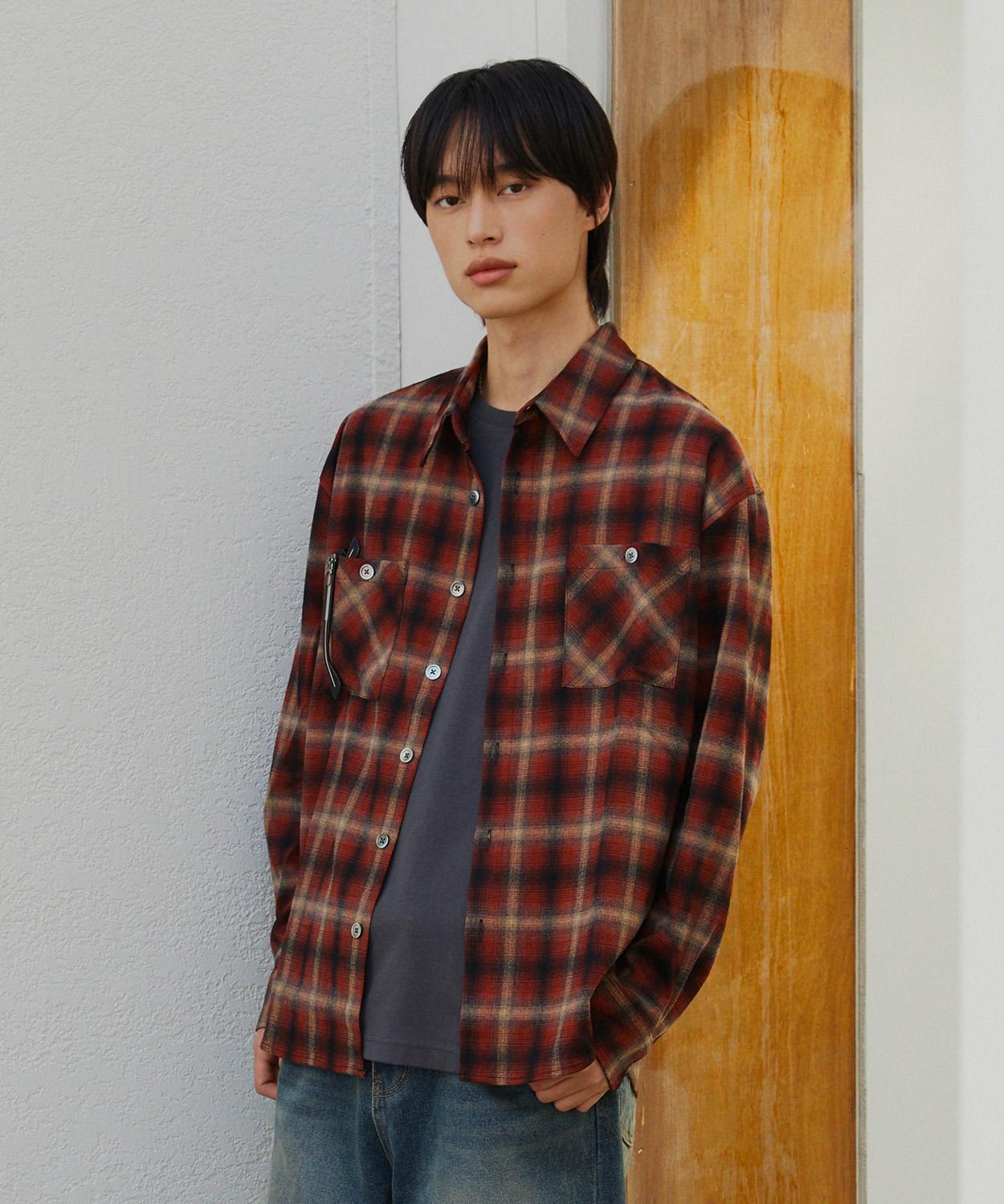 Le Art Two-Pocket Ombre Check Shirt [Red] Red/M