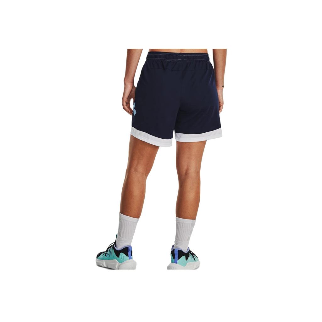 Under Armour Baseline Colorblock Mid-Rise Straight-Leg Athletic Shorts Women Bottoms Blue 1370301-490