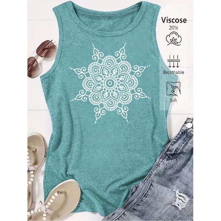 Elegant Vest for Women Mandala Pattern Printed Casual Loose Summer Vest Fashionable and Elegant Tops for Commuting, Vacation, and Everyday Wear In a