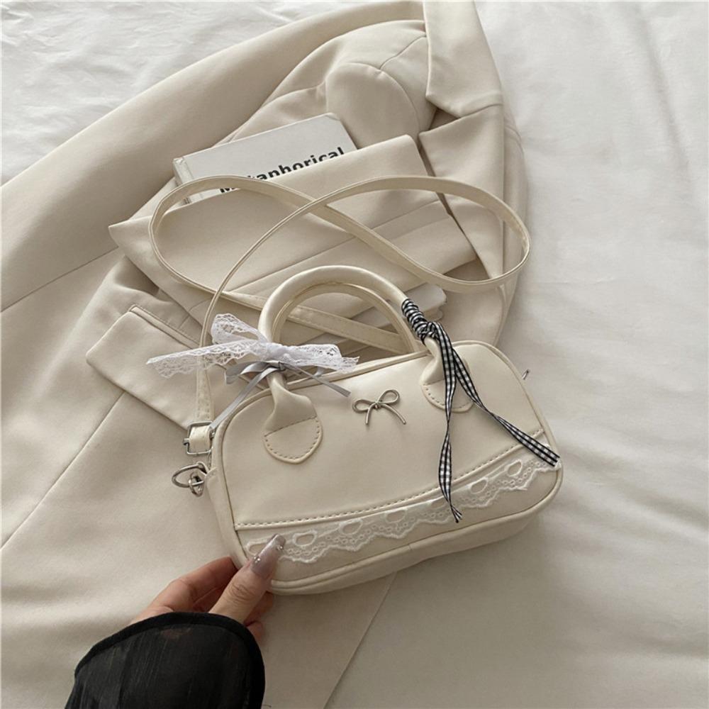 Lace Ribbon Boston Handbag Bow Small Square Bag All-Match Crossbody Bowling Bag Party