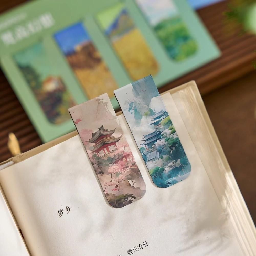 4 Stück Neue Magnetische Magnetische Lesezeichen Künstlerische Designs Retro Lesezeichen Dünn Monet Galerie Seitenklammern Bürobedarf