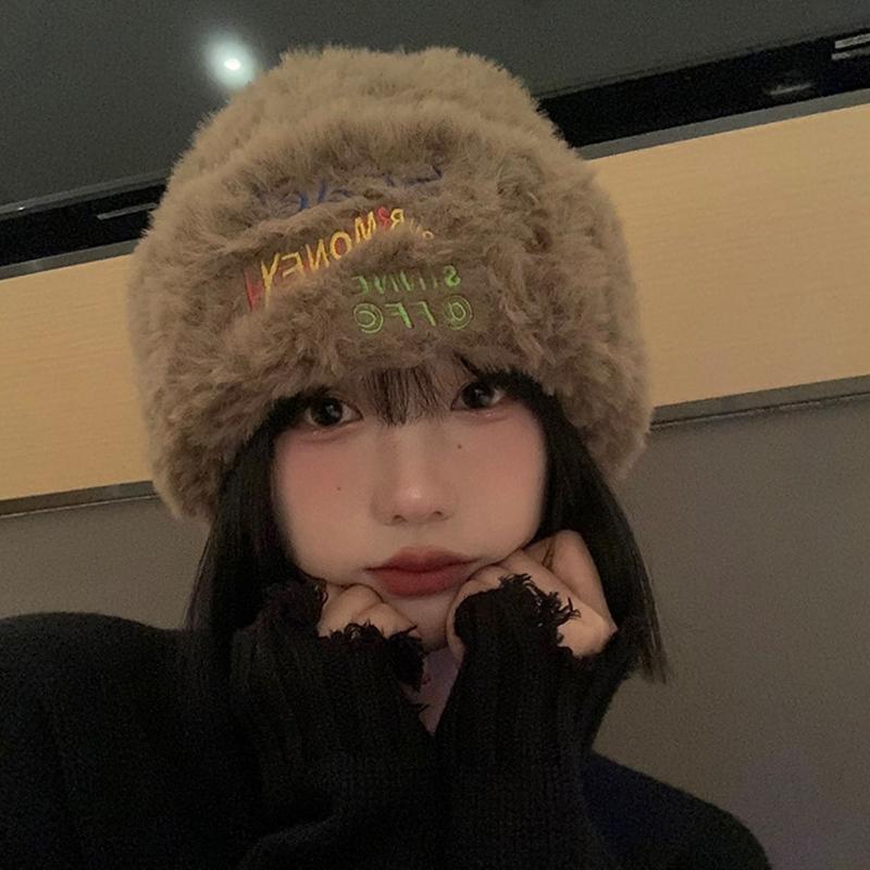 

Women S Autumn/Winter Plush Thickened Cold-Proof Wool Hat With Ear Covers And Knitted Cap хаки