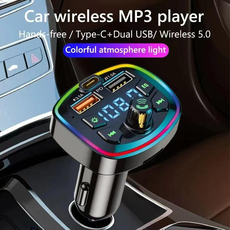 Car Charger FM Transmitter Bluetooth5.0 Hands Free True 3.1A Dual USB Port PD FastCharging MP3 Music TF Card U disk AUX Player