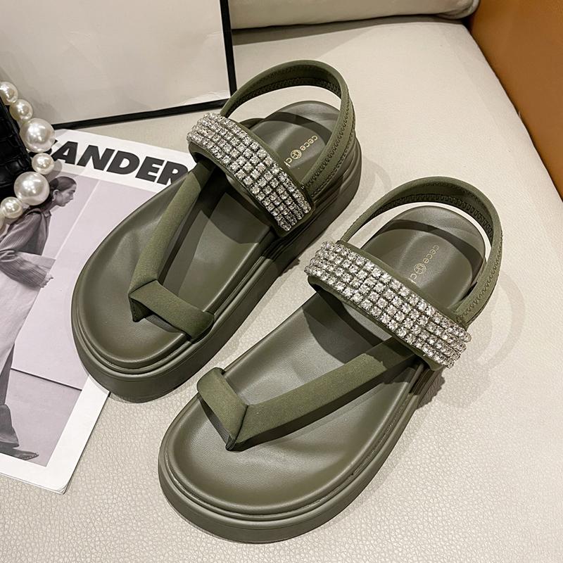 

Fashion Sandals 2022 Newestsummer Gladiator Rhinestones Round Toe Casual Outside Ladies Shoes Rubber Flats Female Platform Shoes