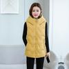Autumn and Winter Women's Solid Color Loose Vest Drawstring Hooded Long Vest Jacket Cotton Padded Women's Windproof Warm Vest