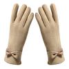 1 Pair Soft Gloves Anti-static Full Finger Cover Elegant Bow-know Plus Velvet Inside Gloves for Lady Winter