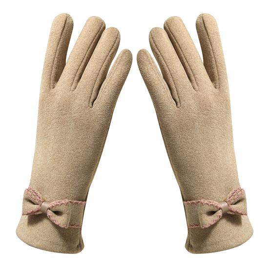 1 Pair Soft Gloves Anti-static Full Finger Cover Elegant Bow-know Plus Velvet Inside Gloves for Lady Winter