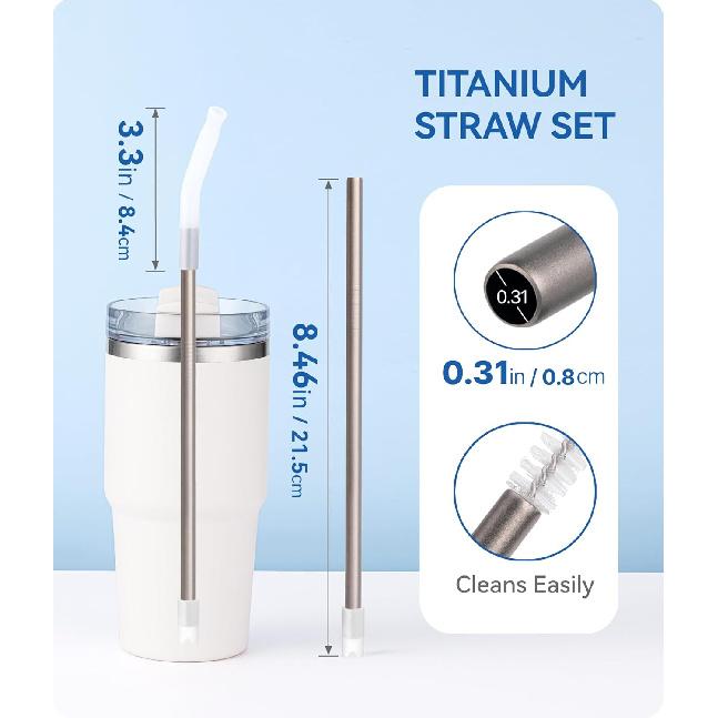 Heavy - Duty Titanium Straws 8.5" Reble for 20 Oz Tumblers | Metal Drinking Straws for All Kinds of Hot & Cold Drinks, Eco Conscious, BPA Free with