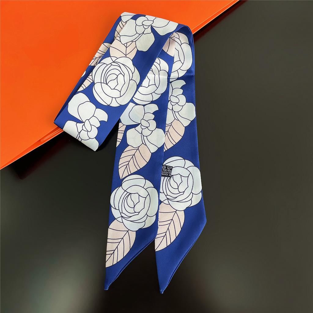 Brand Scarf Design Rose Bag 100% Silk Scarves Women Fashion Neckerchief Scarf For Ladies Hair Accessories Foulard Headbands