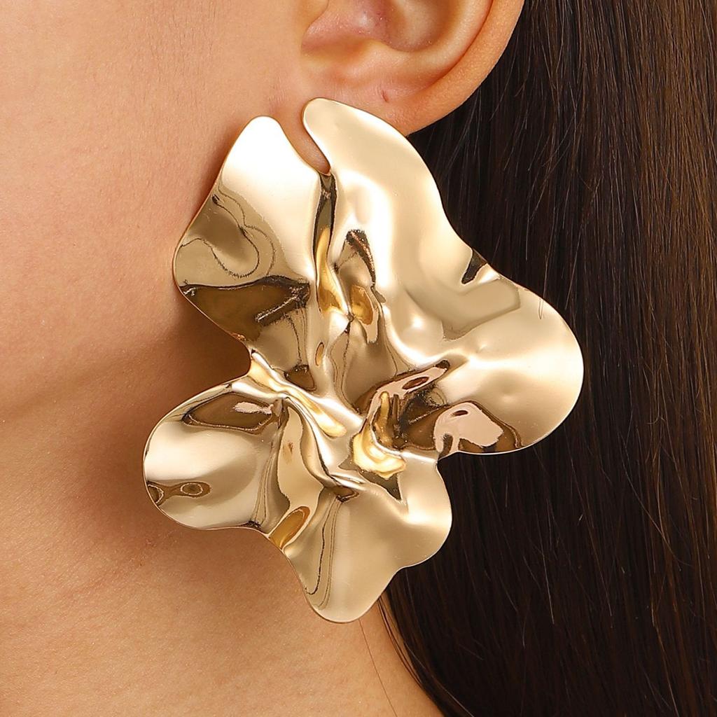 Exaggerated Gold Color Heart Oval Earrings For Women Metal Earing Jewelry Trending Irregular Wrinkled Geometric Earrings