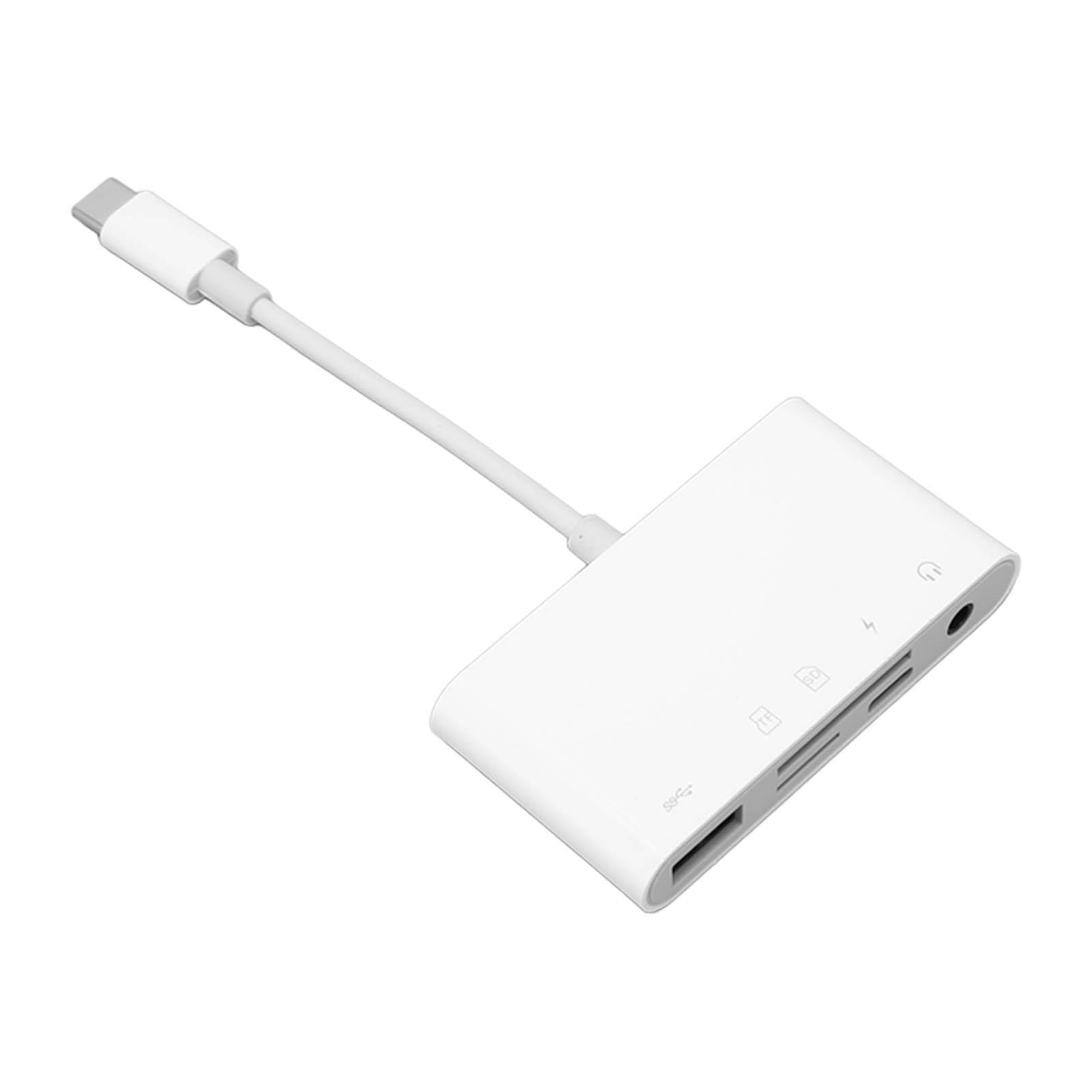 

5 in 1 USB C Hub with USB3.0 Port Storage Card Memory Card Reader Slot Type C Charging Port 3.5MM