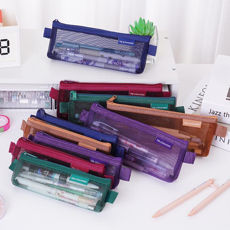 Retro Transparent Mesh Pencil Case - Large Capacity, Multi-functional Mini Storage Bag