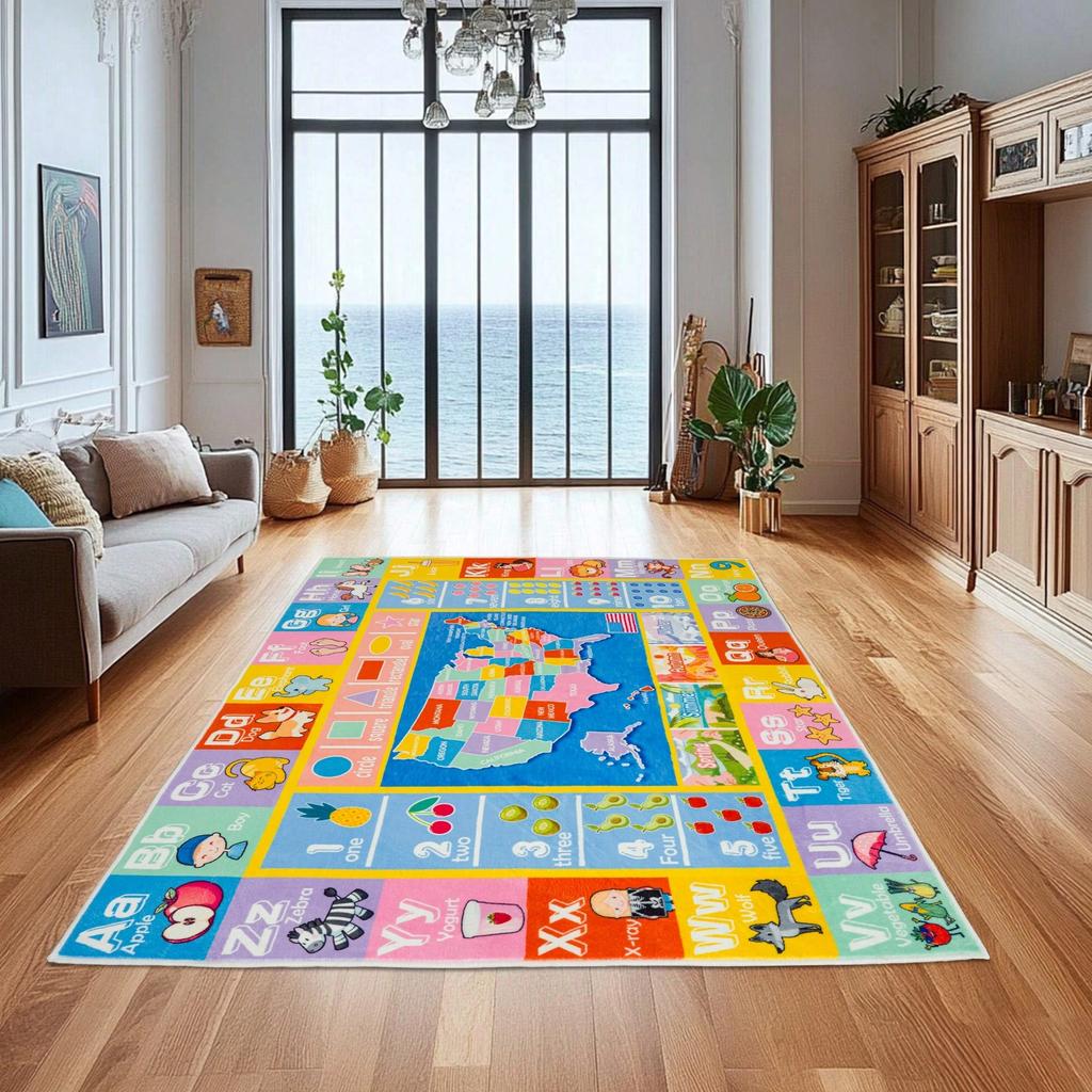 Alfombra Educativa para Niños con Alfabeto ABC y Animales, Antideslizante, para Jugar, Decoración del Hogar para Habitación Infantil, Sala de Juegos, Guardería, Jardín de Infancia