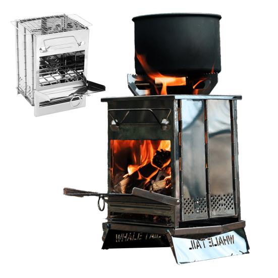 Wood Burning Folding Camp Stove Stainless Steel Grid Multiple Fuels Backpacking Stove Lightweight Collapsible Outdoor Cooking Stove for Hiking Camping