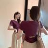 Purple Pure and Sexy Short-sleeved T-shirt for Women's Design, Backless Slim and Slim Shoulder Top, Summer New Style