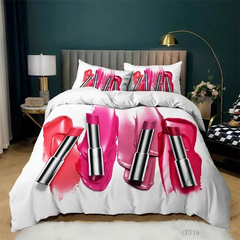 Fashion Makeup Cosmetic Theme Comfortable Duvet Quilt Cover Pillowcase Bedding Set Children Bedroom Decoration Home Textile