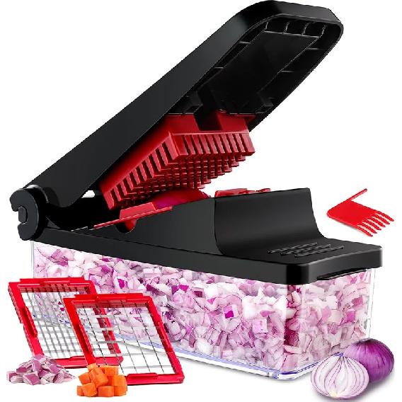 Vegetable Chopper, Food Chopper Onion Chopper Vegetable Cutter, Kitchen Veggie Chopper Dicer with Container for Potato Carrot Garlic Salad (2 in 1, красный