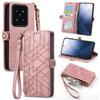 For Xiaomi 14T Pro Zipper Wallet Case Geometry Lines Leather Phone Cover with Strap