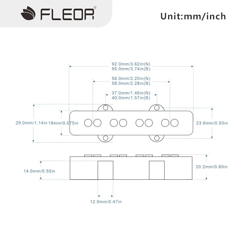 Captadores FLEOR Alnico 5 Jazz Bass, Conjunto de Captadores Braço e Ponte, 4 Cordas, Peças para Captador de Guitarra Fender Jazz Bass