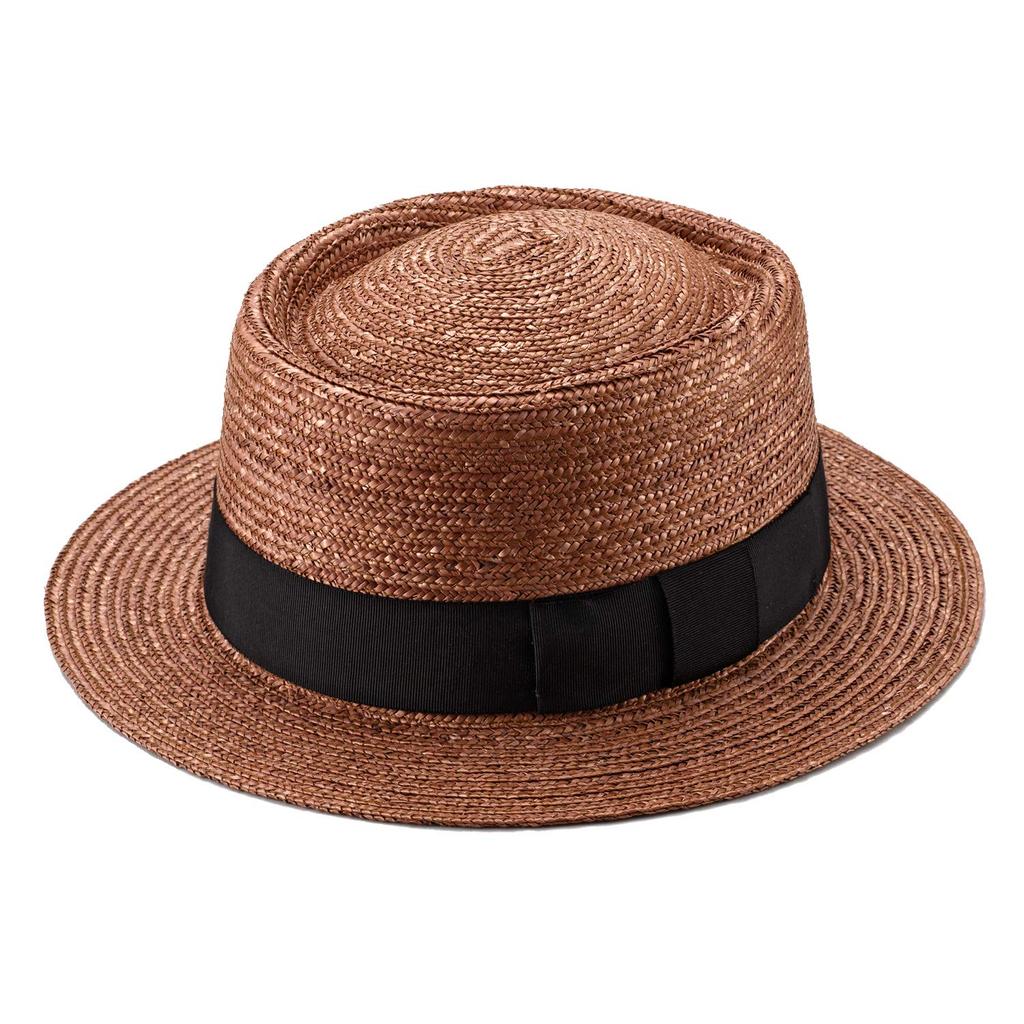 Tanaka Duke Big Pork Pie 65cm Pie Boater Straw Hat with and Casual Straw Made in Brown Hat, (Pork Hat, Hat, Crown, Ribbon, Men's Women's, Hat, Japan)