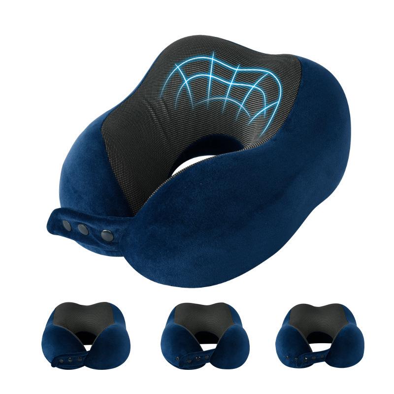 Crystal Velvet Memory Foam Travel Neck Pillow, Adjustable U-Shaped Pillow for Adults