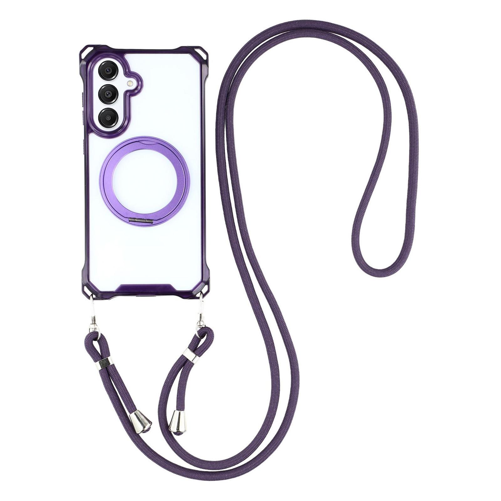 

For Samsung Galaxy A55 5G Magnetic Case Ring Kickstand TPU+PC Phone Cover with Lanyard Purple