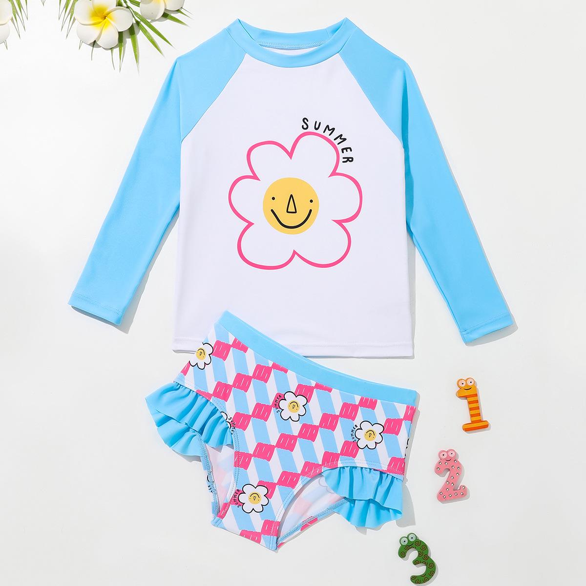 

Раздельный купальник с длинным рукавом для девочек 2025 с цветочным принтом - Летняя купальная одежда с защитой от солнца 8 Years синий