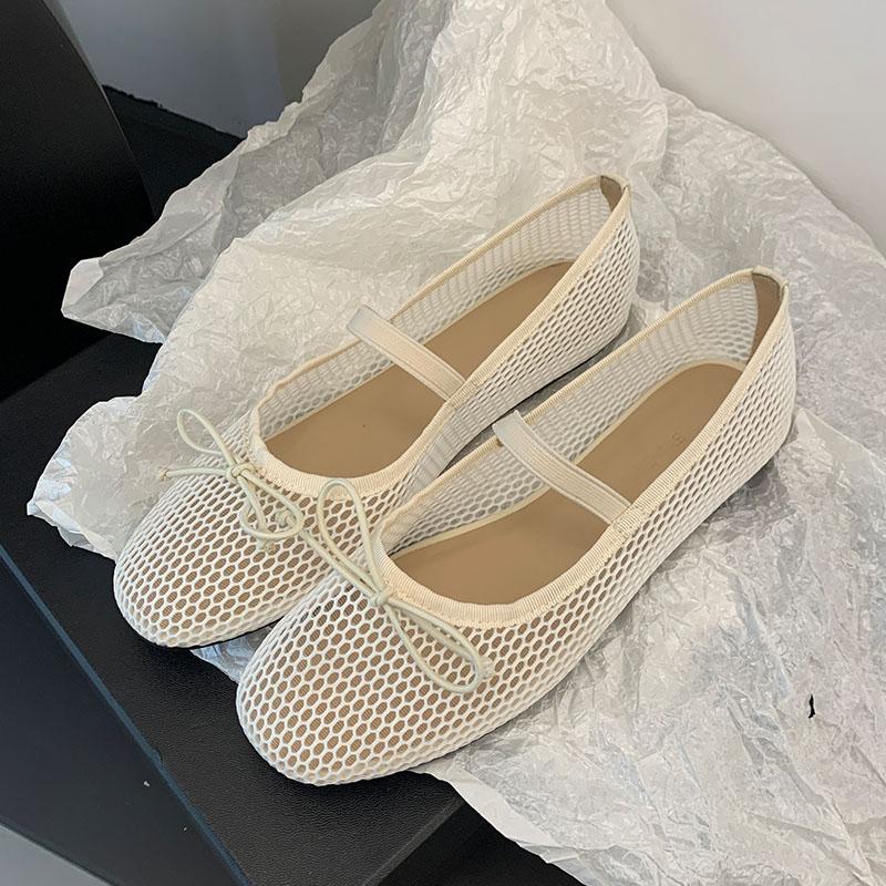 Fashion Pink Fashion Mesh Breathable Ladies Flats Mary Janes Shoes Female Shallow Footwear Butterfly-Knot Women Ballet Flats Shoes