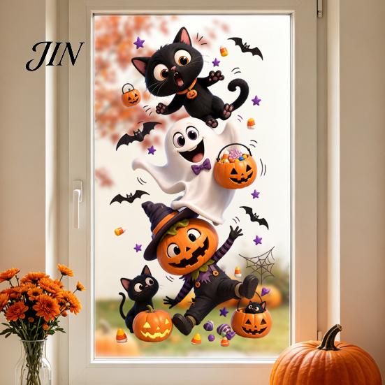 Waterproof PVC Seasonal Decals Halloween Window Clings, Static Decals, Removable Festive Wall Stickers, Durable Glass Art Supplies Animals/Ghost
