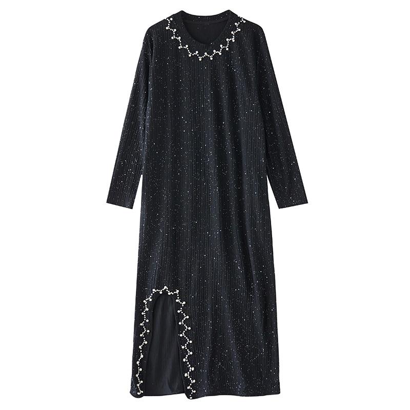 Rochie tricotată neagră vintage mărime plus cu mânecă lungă nouă în rochii pentru femei casual largă de primăvară toamnă iarnă