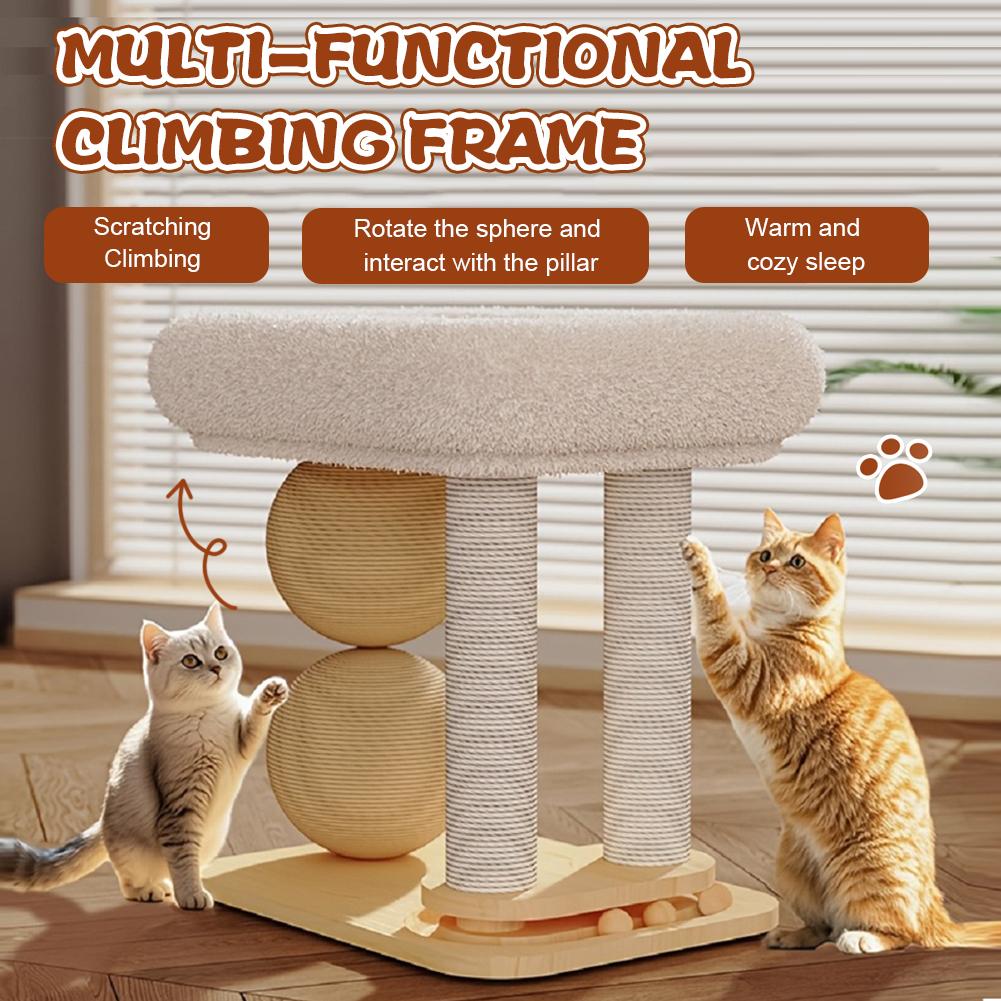 Cute Cat Climbing Frame with Sisal Ball Cat Jumping Platform Wear Resist Integrated Sisal Bed Pet Supplies Climbing Frame
