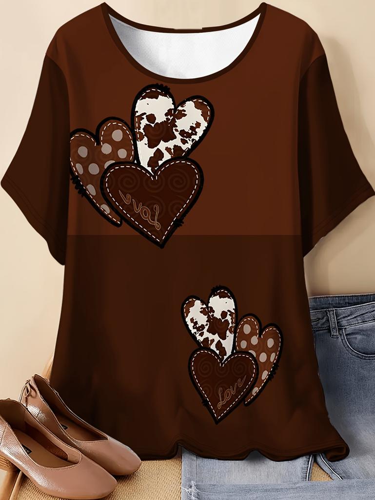 Vintage Sommer Damen T-Shirt Herzförmiger Aufdruck Locker Lässig Große Größen Kurzarm Rundhals T-Shirts 2026 Y2k Damenbekleidung