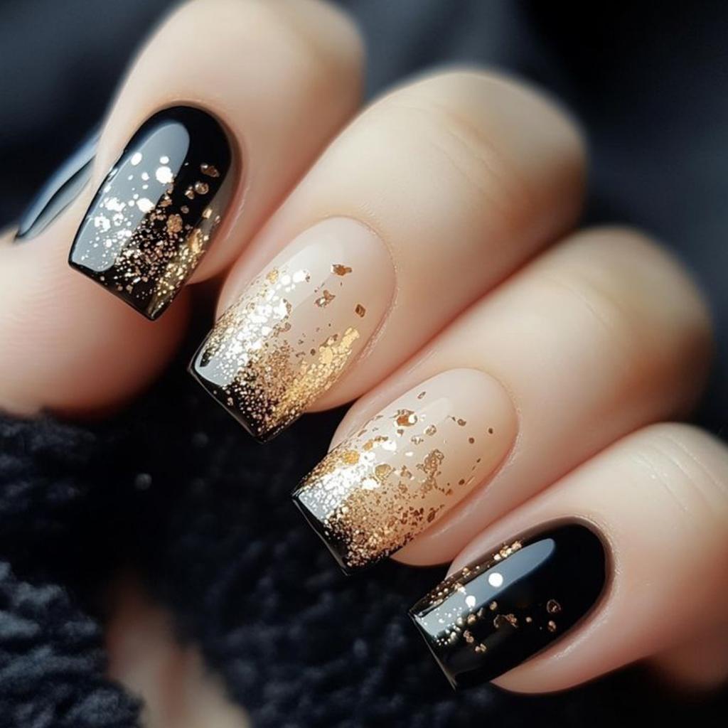 24Pcs Medium Square False Nails Black Gradient Brown Cat Eye Leopard Print Detachable Press On Nails For Women