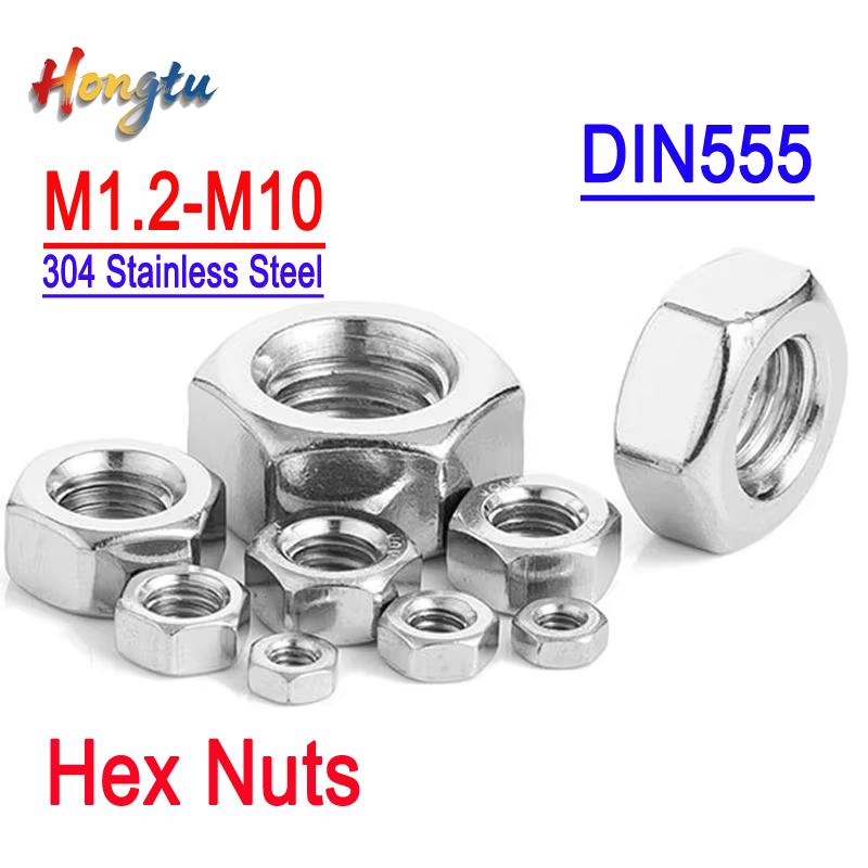 10pcs/lot 304 SS Hex Nuts, DIN555, M2 - M10
