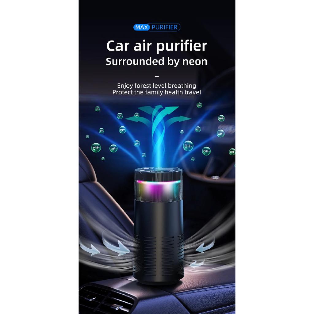 Portable Car Air Purifier Negative Ion & HEPA Filter Low Noise DeodorizerDust Smoke Removal Compact Design for Car Home Use