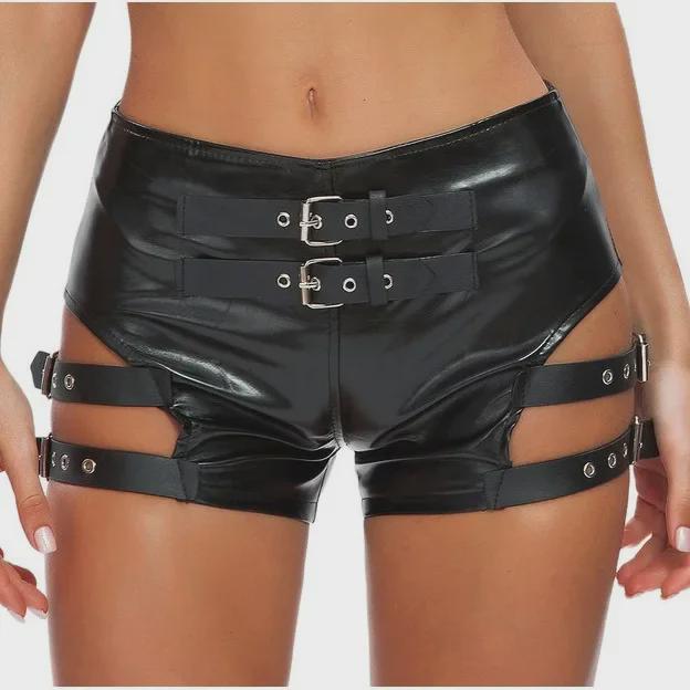 864# Patent Leather Stretch Shorts - Sexy Nightclub Dance Costumes for Women
