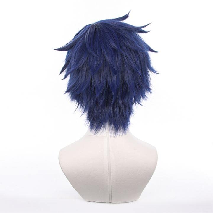 LVMEY Game Character Cosplay Wig Dark Blue Shot Disguise Heat Resistant Wig Wig Costume Fancy Dress Comiket Event Halloween Christmas School Festival