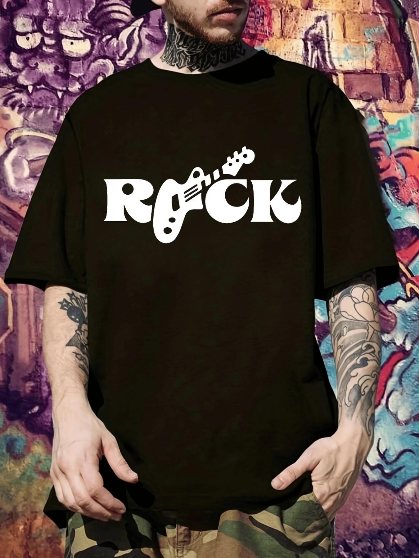 Rock Graphic T-shirt - Casual Short Sleeve Crew Neck Tee with Bold ROCK Print XL
