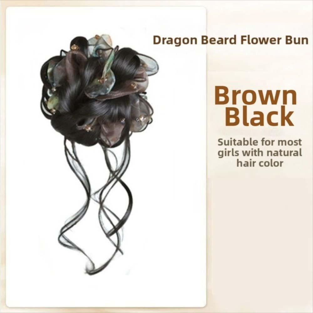 Elastic Bands Mesh Crystal Scrunchie Bun Hair Pieces Flower Bun Head Wig Party коричневый/чёрный