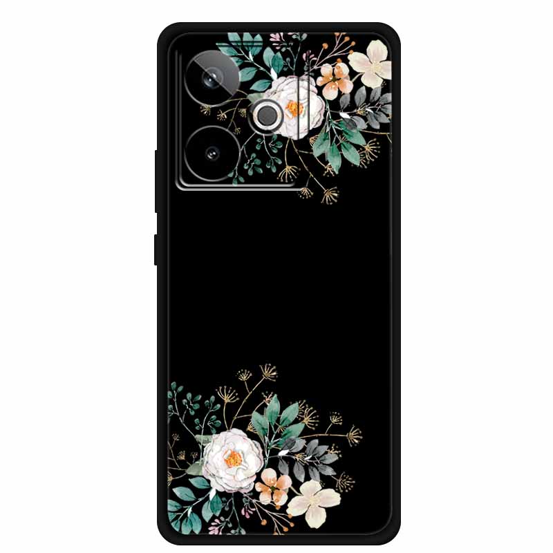 For Realme GT7 GT 7T Case Cute Floral Retro Black Silicone Soft Case Back Cover for Realme GT 7 TPU Funda For Realme GT 7T Coque