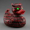 Devil Skull Duck Figurine Gothic Punk Halloween Duck Ornament Resin Demon Duck Statue with Glowing Green Eyes for Desktop Car Decoration