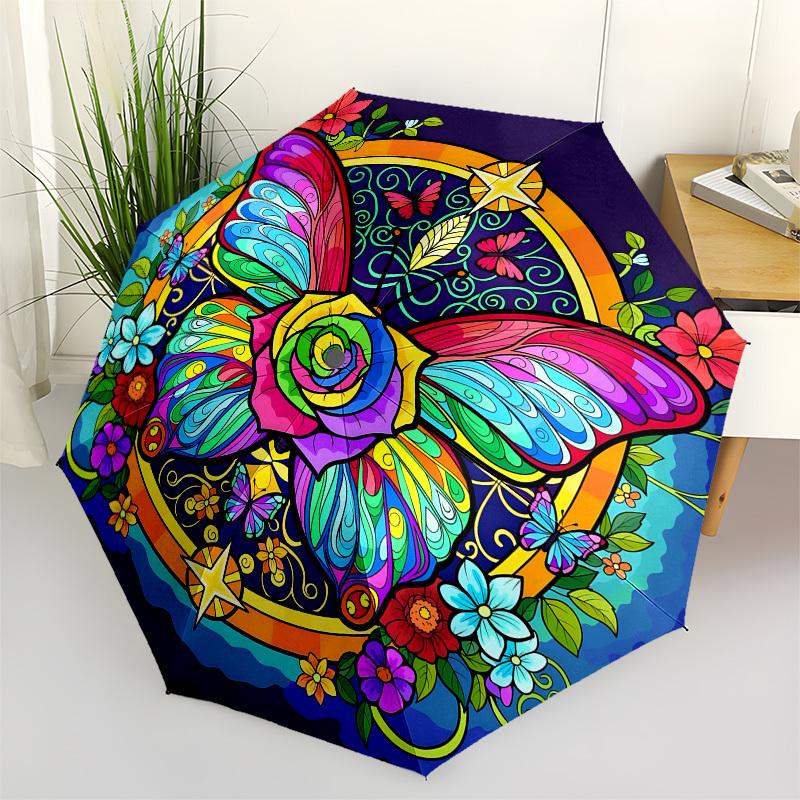 

1pc Colorful Butterfly Mandala Umbrella with Plastic Handle,Suitable for All Seasons Home Travel Outdoor UmbrellaB1624