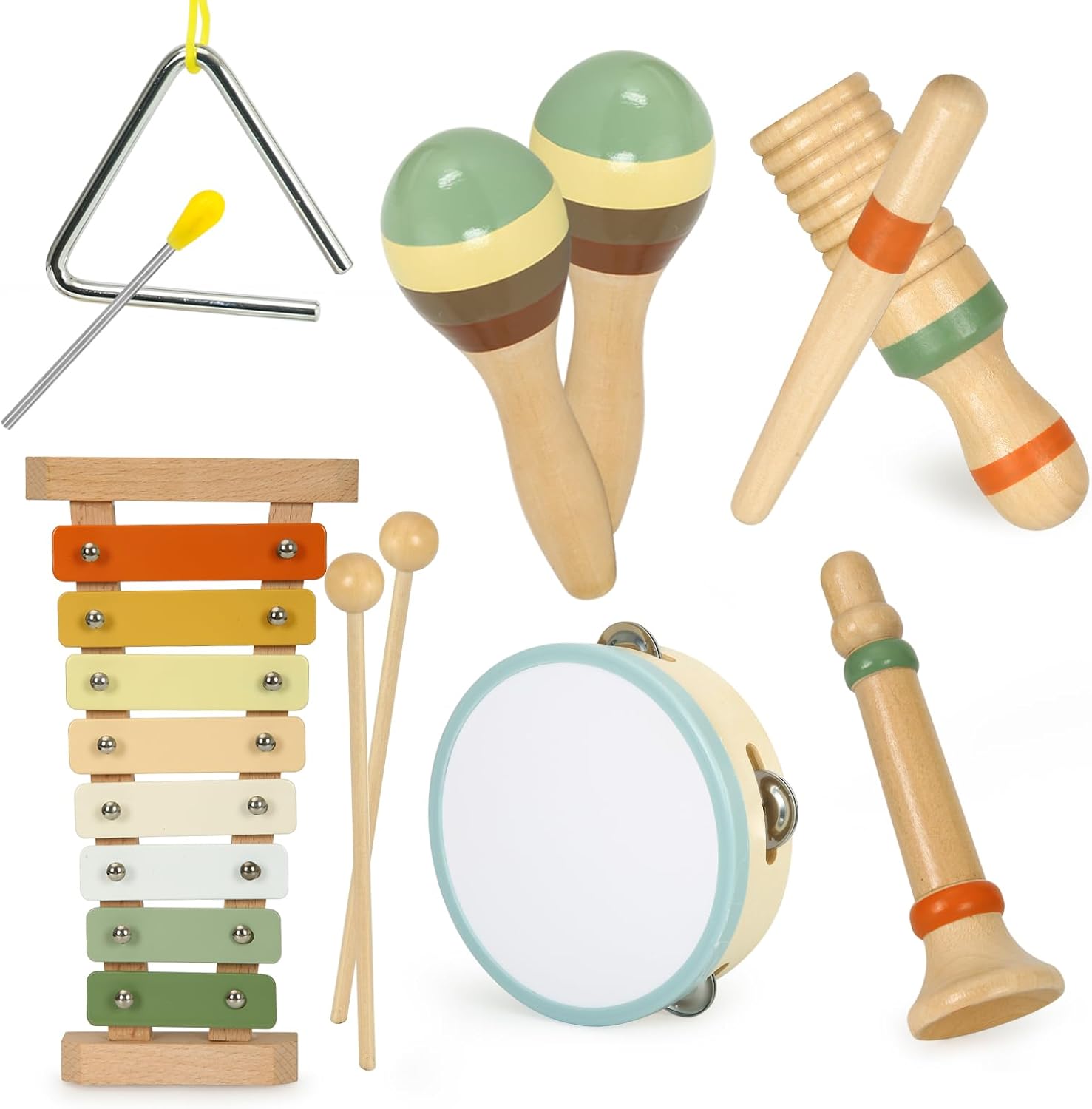 

Toddler Musical Instruments Montessori Wooden 6/8Pcs Percussion Instruments Set or Kids Baby Preschool Educational Musical Toy