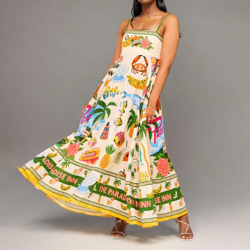 Весеннее европейское и американское женское новое элегантное повседневное платье с высокой талией и принтом S