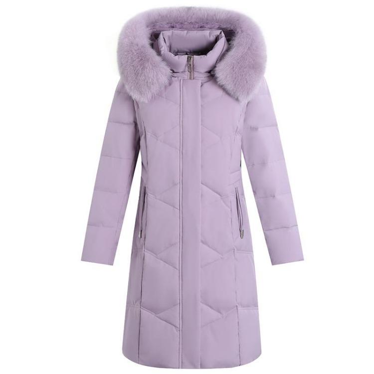Elegant Vintage Women Down Coat Puffer Jacket Real Fur Collar Thick Warm Winter Plus Size Outerwear Middle Age Long Prakas